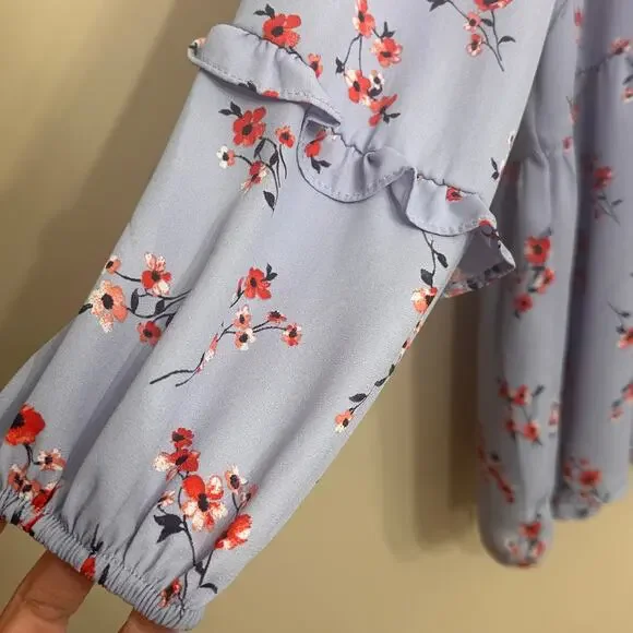 Counterparts Lilac Floral Blouse XL Ruffle Sleeve Peplum Top - Picture 8 of 8